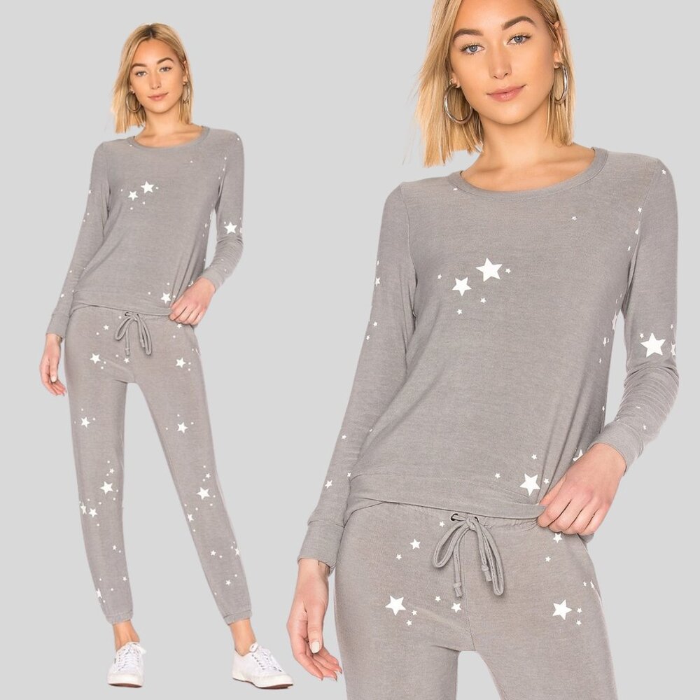 Chaser Stars Knit Joggers + Crewneck Lounge SET - Grey - Size Small